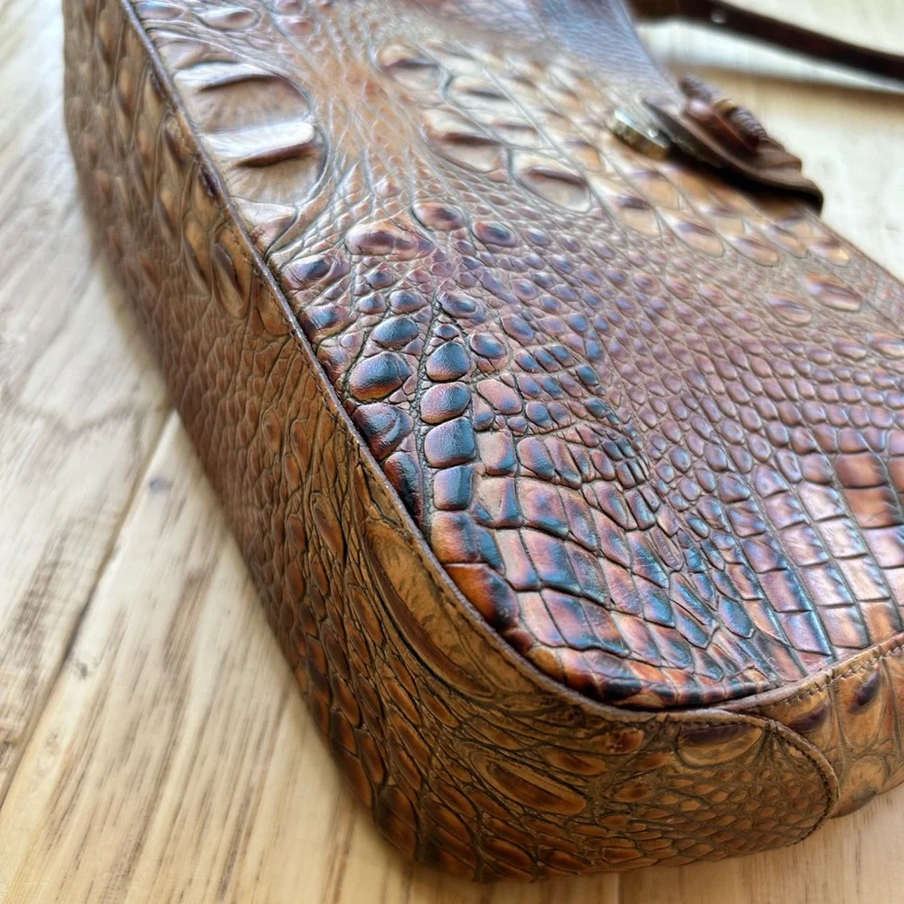Brahmin Croc Shoulder Crossbody Bag Brown with Hang Tag Zipper Closure - Picture 5 of 6